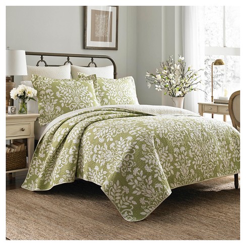 Laura Ashley Madelynn Green Floral Cotton Bonus Comforter Set - On