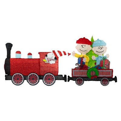 Peanuts 79IN WIDE PEANUTS PRE LIT LED 2D YARD ART TWO PIECE TRAIN SET, Red