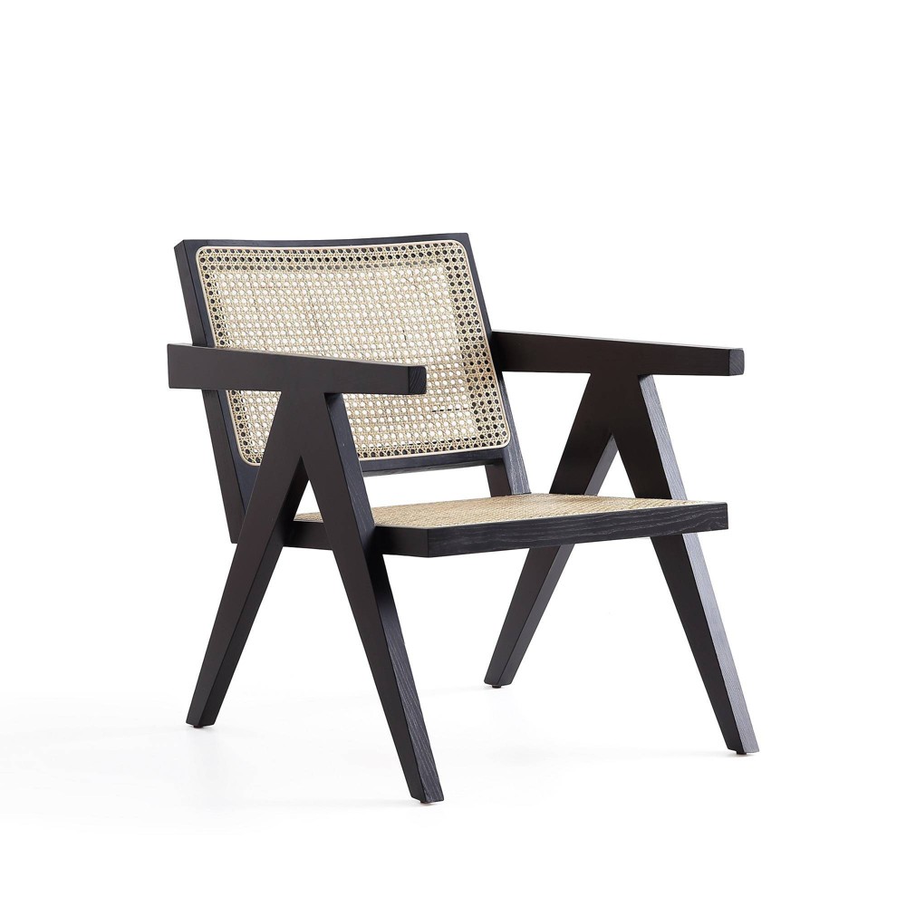 Photos - Chair Hamlet Wood Accent  Black/Natural - Manhattan Comfort Black and Natur