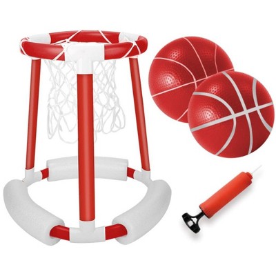 MPM Floating Pool Basketball Hoop Game Set with 2 Balls and Pump - Red, Pool Inflatable Basketball Game for Kids and Adults Swimming Game Toy, Summer