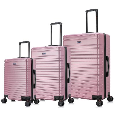 InUSA Deep Lightweight 3pc Hardside Checked Spinner Luggage Set - Rose Gold