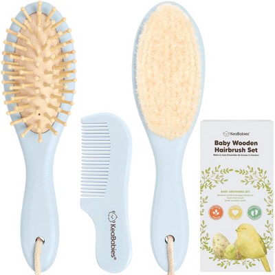 Baby Hair Brush and Comb Set, Oval Wooden Baby Brush Set for Newborns, Infant, Toddler Grooming Kit