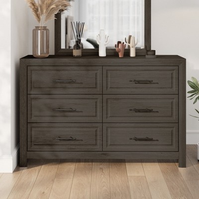 6 Drawers Dresser, 37.99" Tall Wood Dresser Chest of Drawer, Rustic Storage Dresser Organizer with and Vintage Handle for Bedroom Closet Hallway