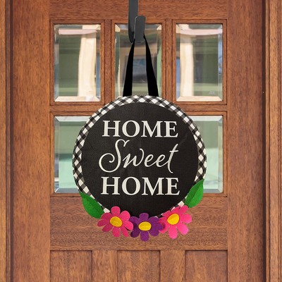 Home Sweet Home Black and White Floral Door Hanger