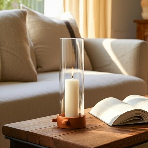 Pottery Glass Terracotta Pillar Holder and Taper Holder with Rustic Base and Cylindrical Hurricane Sleeve - 1 of 4