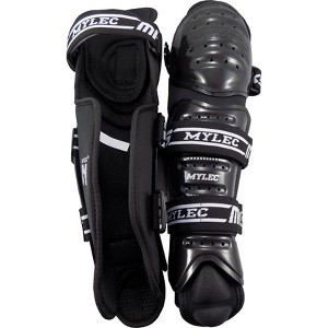 Mylec MK3 Air-Flo Roller & Street Hockey Shin Pad, Lightweight Breathable Waffle Padding, Hard Front Shell, Velcro Strap – 1 Pair, Black, 13" Large - 1 of 2