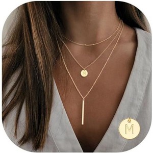 Gold Initial Layered Necklaces for Women,14K Gold Plated Letter Necklace Bar Stacking Layer Necklace Multi Bar Layering Y-Necklaces Jewelry for Women - 1 of 4