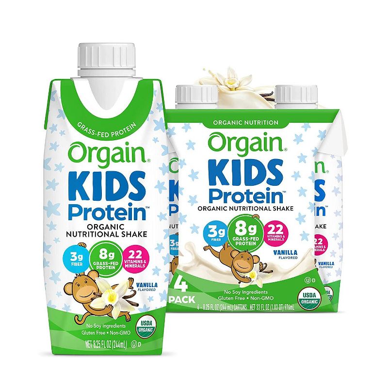 Orgain Kids Vanilla Protein Shake - 4pk/8.25 fl oz Cartons, 1 of 8
