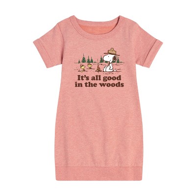 Girls' - Peanuts - All Good In The Woods Graphic Short Sleeve Fleece Dress