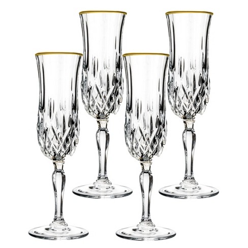 Lorren Home Trends Opera Gold Collection Set of 6 Crystal Flute Glass with Gold Rim - image 1 of 4