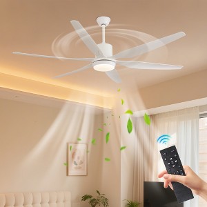 66" White 6-Blade Flush Mount Ceiling Fan with LED Light, Modern Minimalist Design and 6-Speed Remote for Bedroom or Lounge - 1 of 4