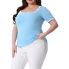 Agnes Orinda Women's Plus Size Color Block Square Neck Short Sleeve Slim Fit Knit Casual T-Shirt - 2 of 4