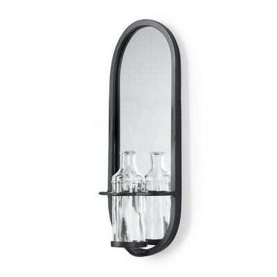 HomeRoots 19" Black And Clear Glass Bottle Metal And Mirrored Glass Oval Wall Vase