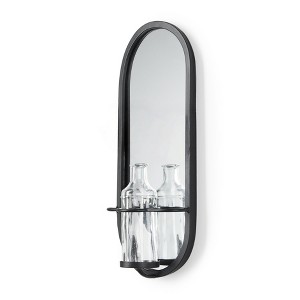 HomeRoots 19" Black And Clear Glass Bottle Metal And Mirrored Glass Oval Wall Vase - 1 of 4