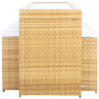 Natural Wicker 7-Piece Outdoor Dining Set with White Cushions