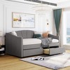 Whisen Twin Size Velvet Upholstered Daybed with Storage Drawers and Shell-Shaped Backrest - 2 of 4