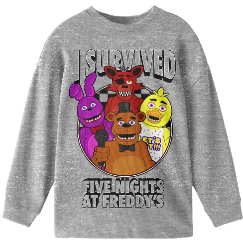 Five Nights At Freddy's Full Cast Boy's Heather Grey T-shirt-Large