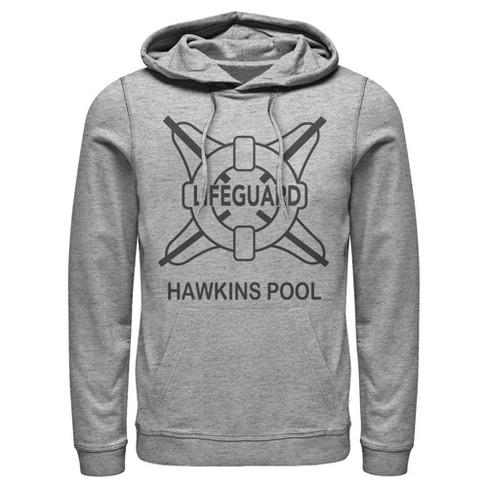 Men's Stranger Things Hawkins Lifeguard Pull Over Hoodie - Athletic Heather  - Medium