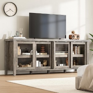 EcoSummer TV Stand for 65" TV, Mid-Century Modern Entertainment Center with 4 Sliding Glass Doors & Storage Cabinets, Grey - 1 of 4
