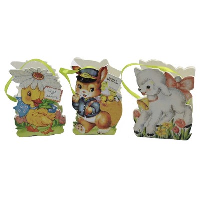 Easter 4.0" Vintage Inspired Easter Buckets Set 3 Retro Duck Bunny Lamb  -  Decorative Figurines