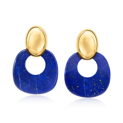 Ross-Simons Lapis Doorknocker Earrings in 18kt Gold Over Sterling