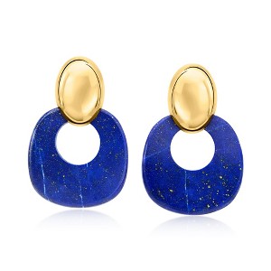 Ross-Simons Lapis Doorknocker Earrings in 18kt Gold Over Sterling - 1 of 3