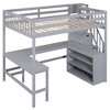 PAGED Full Size Loft Bed Simple Modern Pine Bed Frame with Desk, Shelves, Storage Stair and Guardrail for Bedroom - 3 of 4