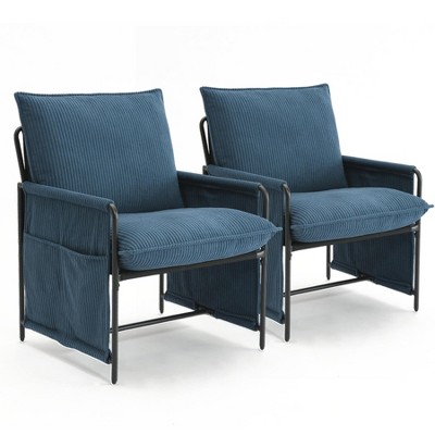 Mid-Century Accent Chairs Set of 2 - Modern Corduroy Lounge Chairs with Removable Pillows, Ergonomic Armchairs for Living Room.