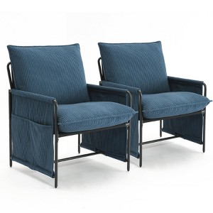 Mid-Century Accent Chairs Set of 2 - Modern Corduroy Lounge Chairs with Removable Pillows, Ergonomic Armchairs for Living Room. - 1 of 4
