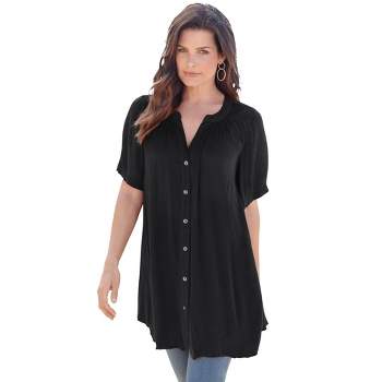 Roaman's Women's Plus Size Short-sleeve Angelina Tunic - 42 W, Black ...