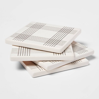 4pk Stoneware Open Plaid Coasters - Threshold™