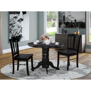 East West Furniture - SHDL3-BLK-W - 3-Pc Modern Dinette Room Set - 2 Wooden Dining Chairs and 1 Dining Table - Black Finish - 1 of 4