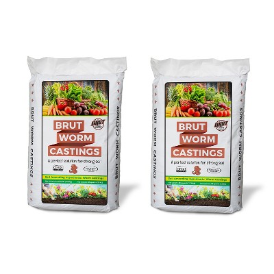 Brut Worm Farms All Natural Organic Worm Castings Fertilizer Soil Builder Potting Mix for Indoor & Outdoor Plants, Lawn, & Garden, 30 LB Bag (2 Pack)