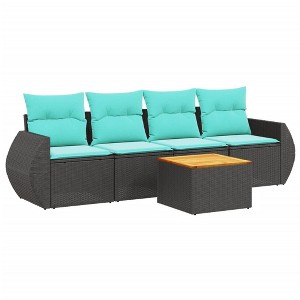 vidaXL 5 Piece Patio Sofa Set with Cushions Black Poly Rattan - Black - 1 of 4