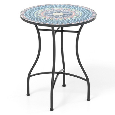 Tangkula 24 Inch Patio Bistro Table w/ Ceramic Tile Tabletop Heavy-Duty Metal Structure