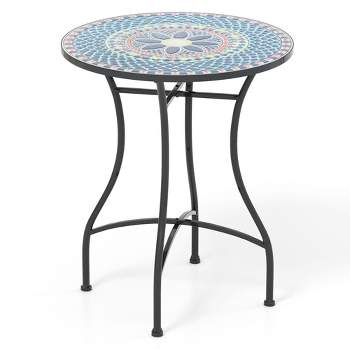 Tangkula 24 Inch Patio Bistro Table w/ Ceramic Tile Tabletop Heavy-Duty Metal Structure