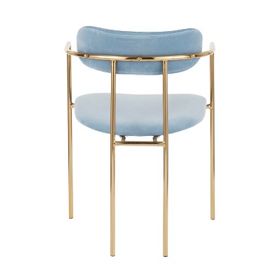 Blue Velvet Upholstered Arm Chair with Metal Frame