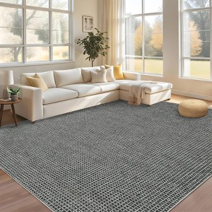 Boho Waffle Print Soft Low Pile Washable Area Rug Indoor Carpet for Living Room Bedroom Dining Room - 1 of 4