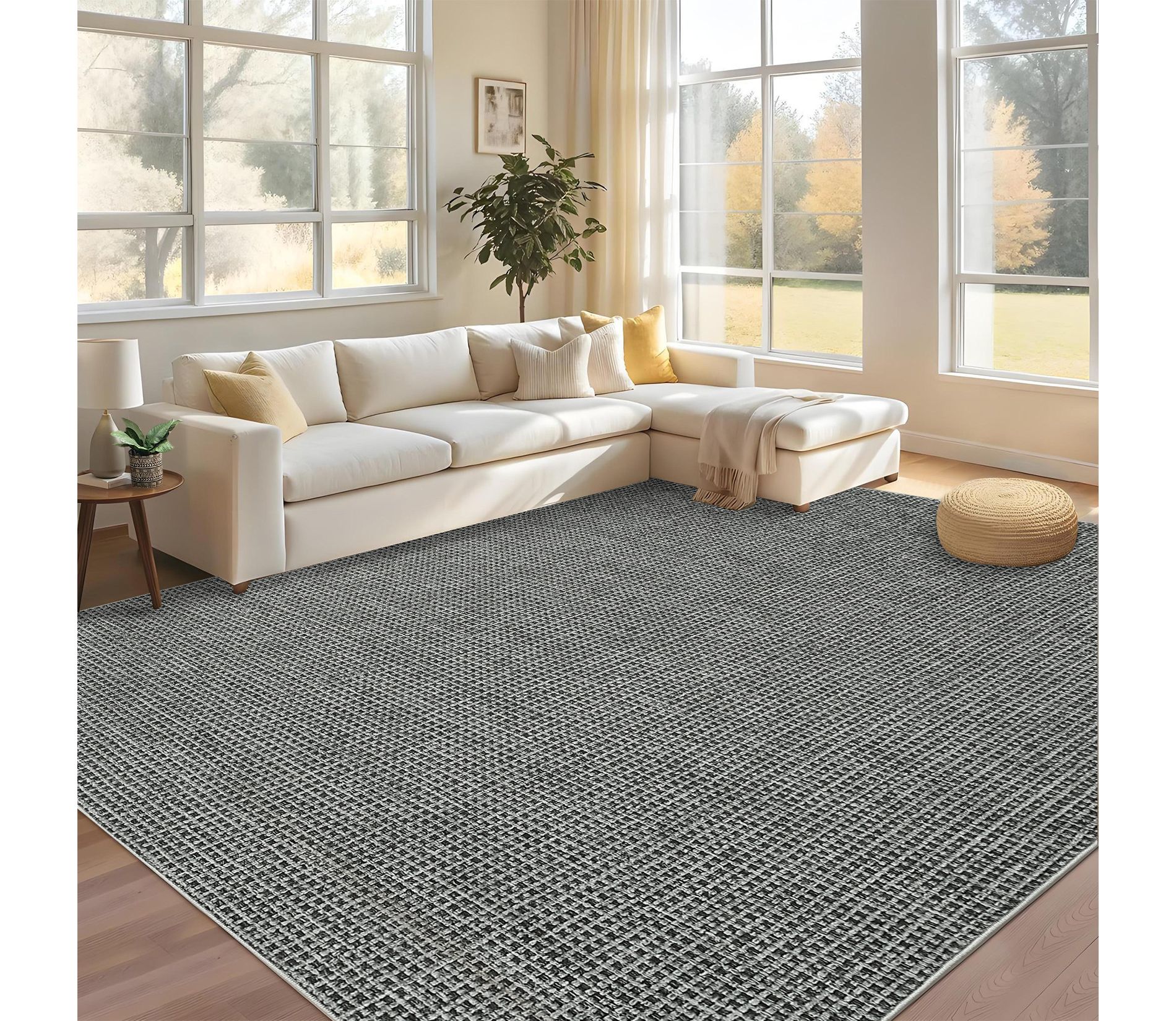 Boho Waffle Print Soft Low Pile Washable Area Rug Indoor Carpet for Living Room Bedroom Dining Room, Grey, 5'x7'