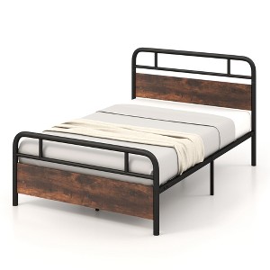 Costway Metal Platform Bed Frame Industrial Headboard Mattress Foundation - 1 of 4