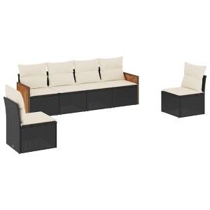vidaXL 6 Piece Patio Sofa Set with Cushions - Black and Cream Without Table - 1 of 4