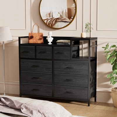 "39" Modern Fabric Dresser TV Stand w/ Charging Station, 5-Drawer Chest for Bedroom, Living Room, Hallway