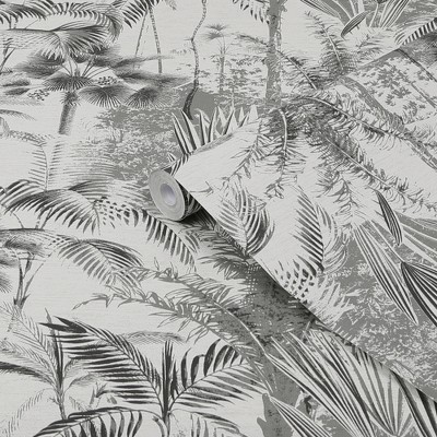 Sublime Black and Gray Non-Woven Jungle Texture Wallpaper
