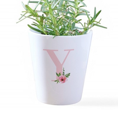 Personalization Mall Floral Initial Personalized Mini Flower Pot