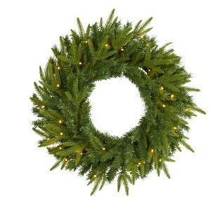 Nearly Natural 24-in Long Pine Artificial Christmas Wreath with 35 Clear LED Lights - 1 of 3