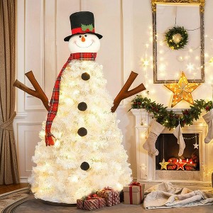 Resenkos 4ft Pre-Lit Snowman-Shaped Artificial Christmas Tree with 100 LED Lights and 380 Tips, Indoor/Outdoor, White - 1 of 4