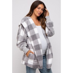 Pinkblush Grey Plaid Maternity Hooded Cardigan - 1 of 4