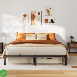 800 Lbs Bed Frame Twin Size/Queen Size 10 Inch Sturdy Metal Platform w/ Durable Iron Slat Support and Legs, Easy Assembly - 1 of 4