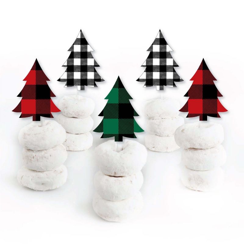 Big Dot of Happiness Holiday Plaid Trees - Dessert Cupcake Toppers - Buffalo Plaid Christmas Party Clear Treat Picks - Set of 24, 2 of 8