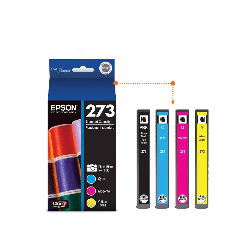 Epson 273 Black, C/M/Y 4pk Combo Ink Cartridges - Black Cyan, Magenta, Yellow (T273520-CP), 4 of 10